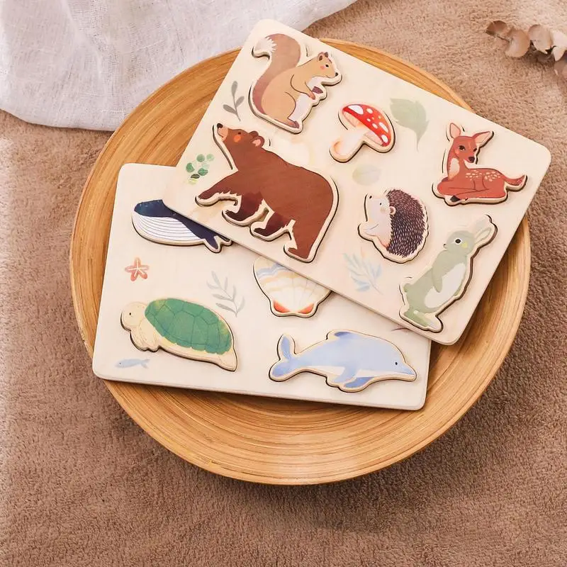 ไม้ชุดปริศนาสัตว์รูปแบบปริศนาจับคู่เกมตลกนักบินอวกาศฝังปริศนาการเรียนรู้ของเล่นสําหรับชายและหญิง