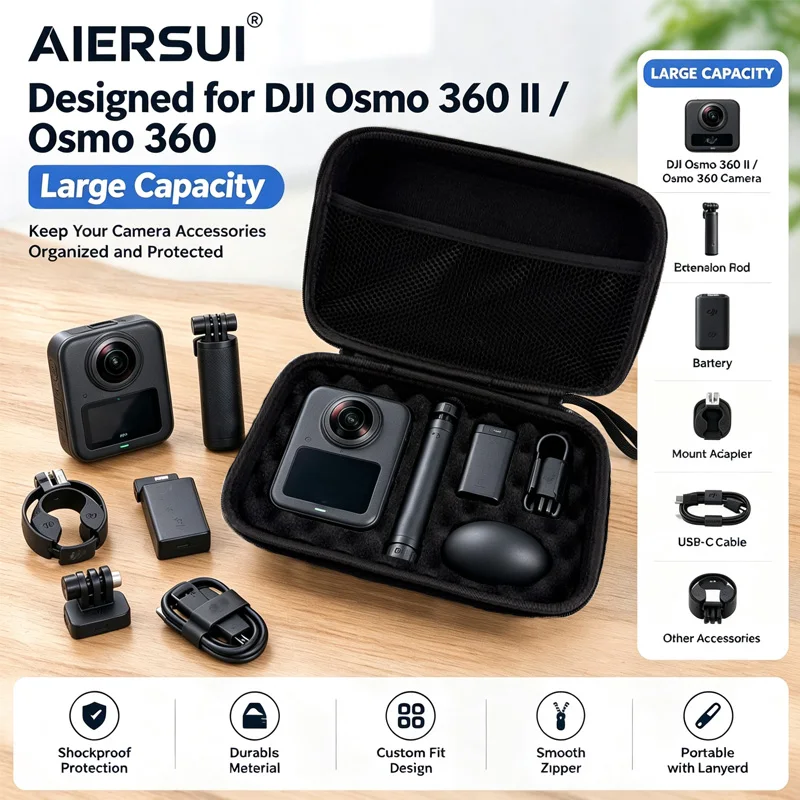 Protective Carrying Case For DJI Osmo 360 II / Osmo 360, Shock‑Absorbent Padded Portable Travel Zipper Camera Gear Handbag
