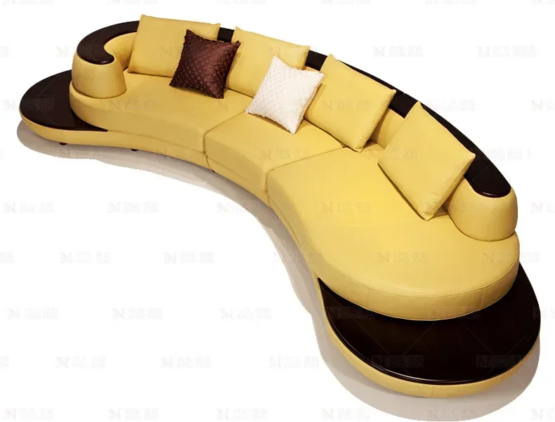 Practical Cow Top Grade Real Leather Sofa Sectional Living Room Sofa Corner Home Furniture Couch Arc Shaped With Solid Wooden Mo