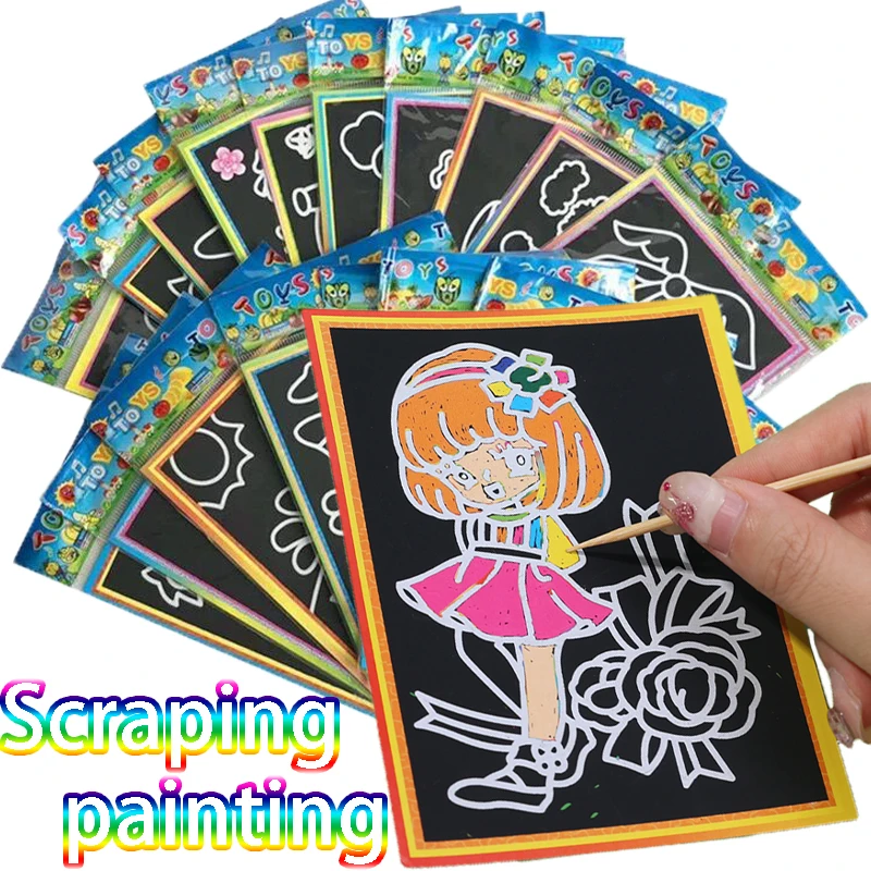 Pittura raschiante colorata per bambini fai da te fai da te Scratch Art Paper carta da pittura magica con bastone da disegno giocattoli gioco per bambini