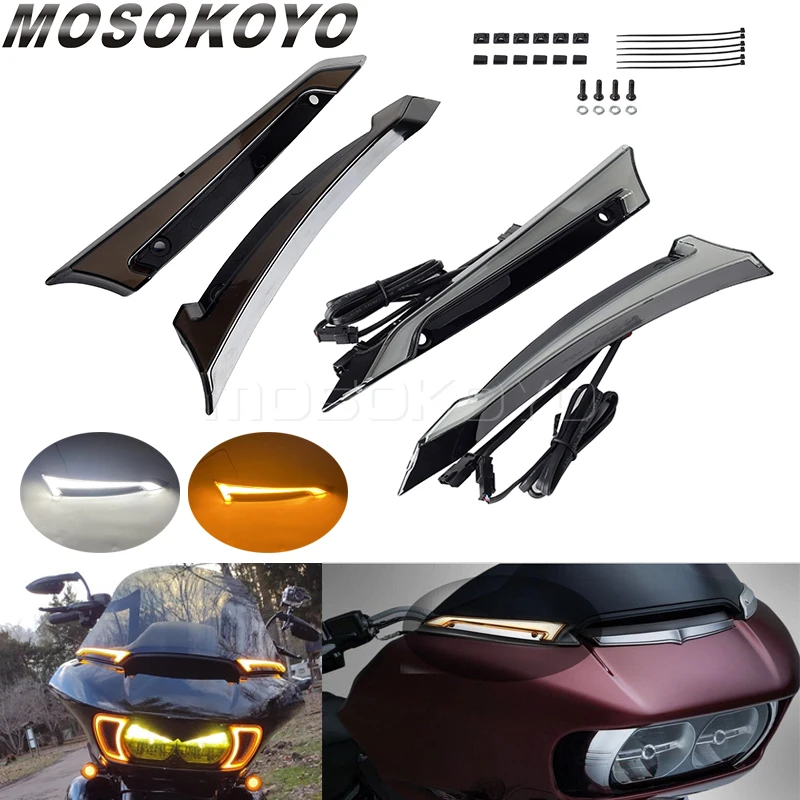 

Windshield Trim Lamp Turn Signal LED Light Daytime Running Indicator For Harley Touring FLTRX FLTRK FLTRU Road Glide 2015-2023