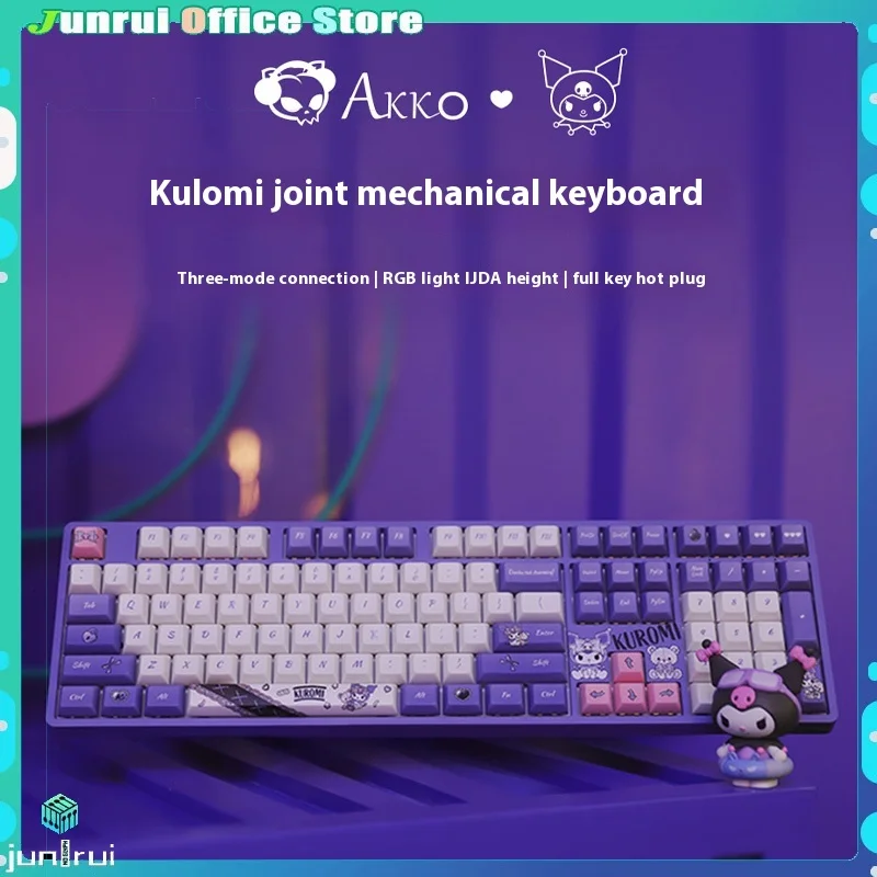 

Kuromi Co-Branded Mechanical Keyboard Wireless Bluetooth Three-Mode Rgb Hot Plug Cartoon Office Game Kuromi Girls Birthday Gift