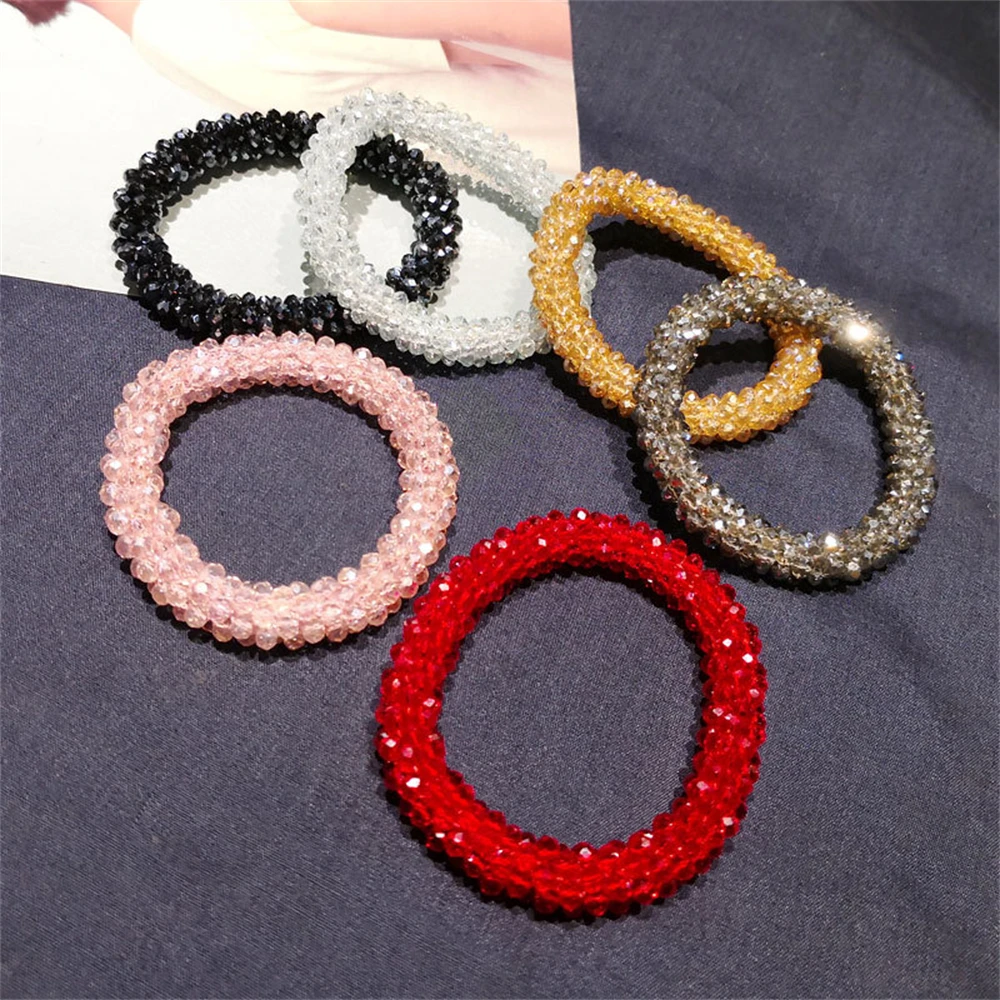 New Glitter Crystal Beads Hair Rope for Women Ponytail Scrunchies Elastic Hair Bands Beaded Rubber Hairband Hair Accessories