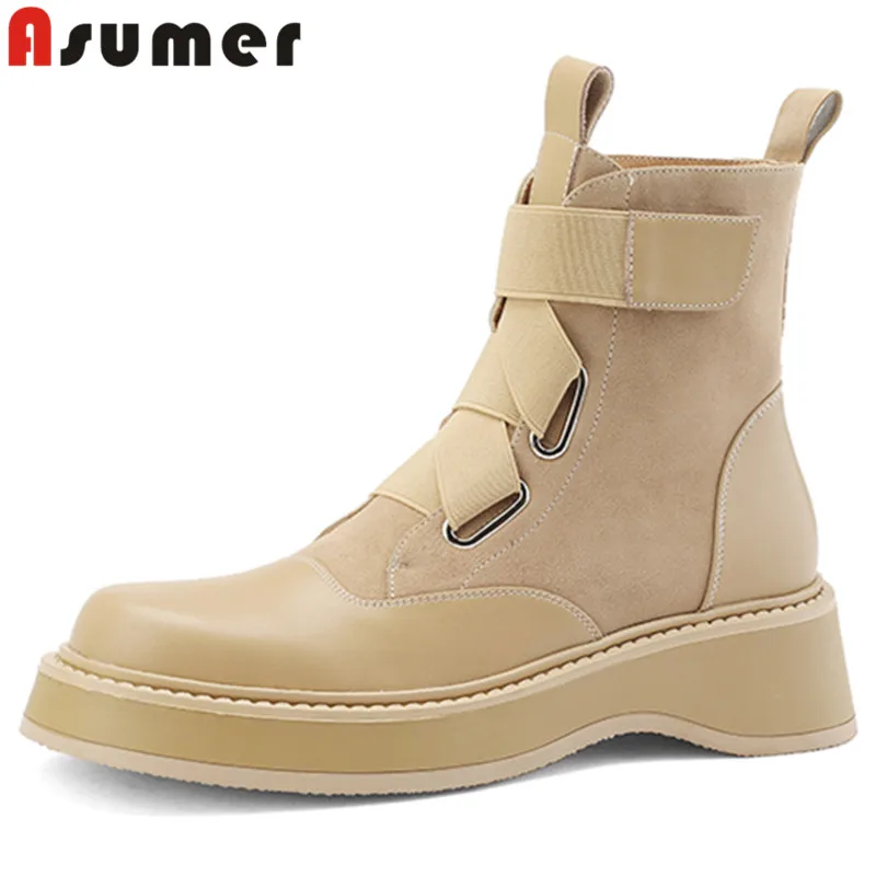 

ASUMER 2024 New Winter Autumn Flat With Heels Shoes Ladies Top Quality Ankle Boots Genuine Leather Women Boots