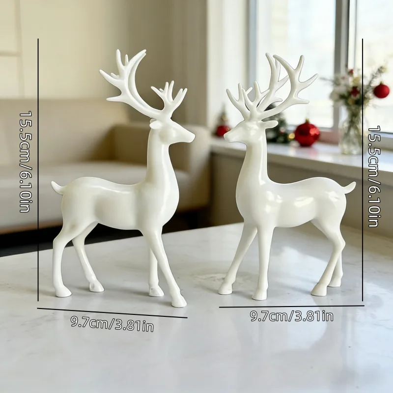 2 Stück Rentier Weihnachts-Tischdekoration für Zuhause, Innenbereich, Weihnachtsfeiertage, Kleine Statue, Rustikale Tischdekoration, Weihnachts-Rentier-Deko