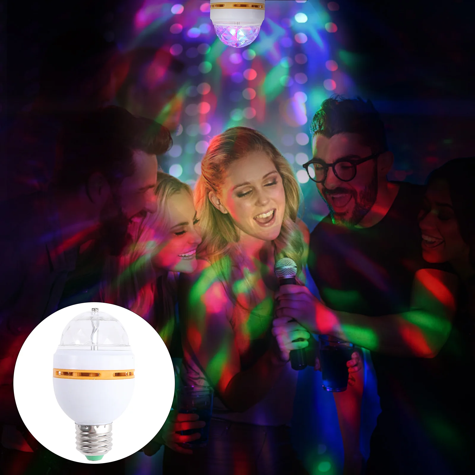 RGB LED Rotating Disco Party Light Bulb with E27 Screw Base Strobe Bulb Multi Changing Color Crystal Stage Light (Random Color R