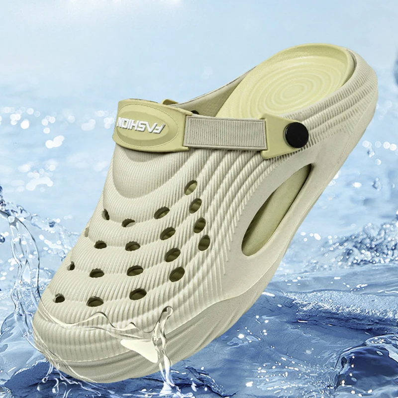 Soft Thick Bottom Clogs Shoes Men Summer 2026 Breathable Hollow Out Quick Dry Outdoor Slippers Non Slip Couple Beach Slippers