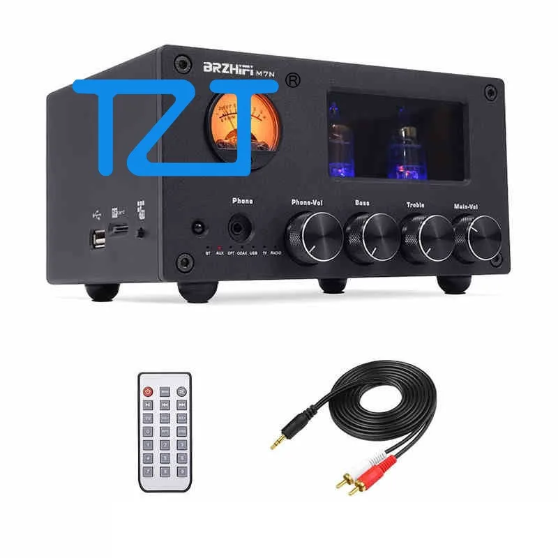 

TZT BRZHIFI M7N 100W Multifunctional Bluetooth Stereo Power Amplifier 2x6J1 Electronic Tubes Amplifier Retro VU Meter