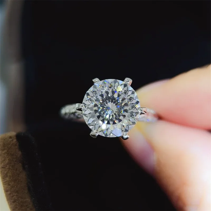 

Round 5Ct D Color Moissanite Diamond Ring 925 Sterling Silver Party Wedding Band Rings for Women Bridal Engagement Jewelry