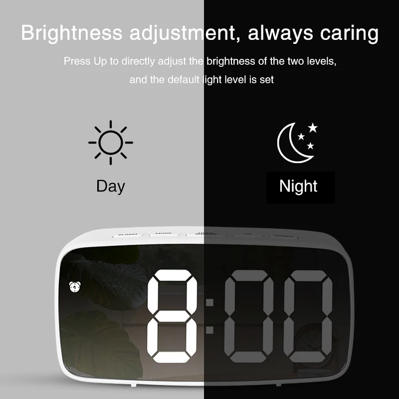 Mirror/Acrylic Alarm Clock LED Digital Clock Voice Control Snooze Time Temperature Display Night Mode Reloj Despertador Digital