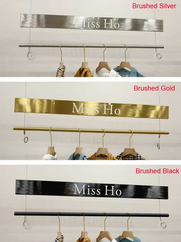 Europe Luxurious Brushed /Silver/Black Fashion Clothing Store Display Rack Hanger Gold Ceiling Stainless Steel For Wedding Shop