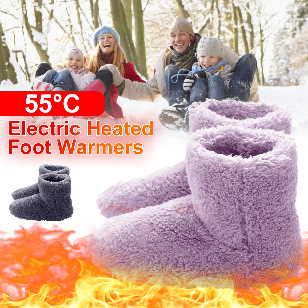 

Winter USB Heated Shoes for Men Women Foot Warmer Boot Plush Electric Slipper Washable Electric Shoe Warming Pad Heating Insoles