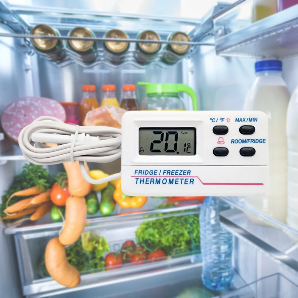 1Pcs LCD Freezer Thermometer High & Low Temperature Alarms Settings with -50 ℃~70 ℃ Digital Refrigeration Fridge Thermometer