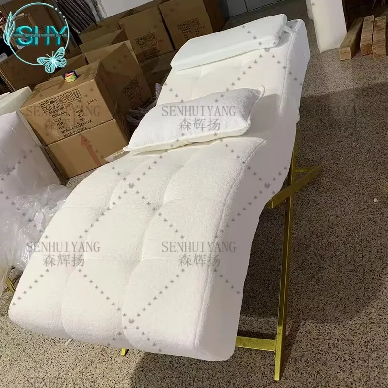 White Metal Eyelash Eyebrow Bed With Adjustable Headrest Lashes Modern Design for Facial Beauty Salon Hospital Use