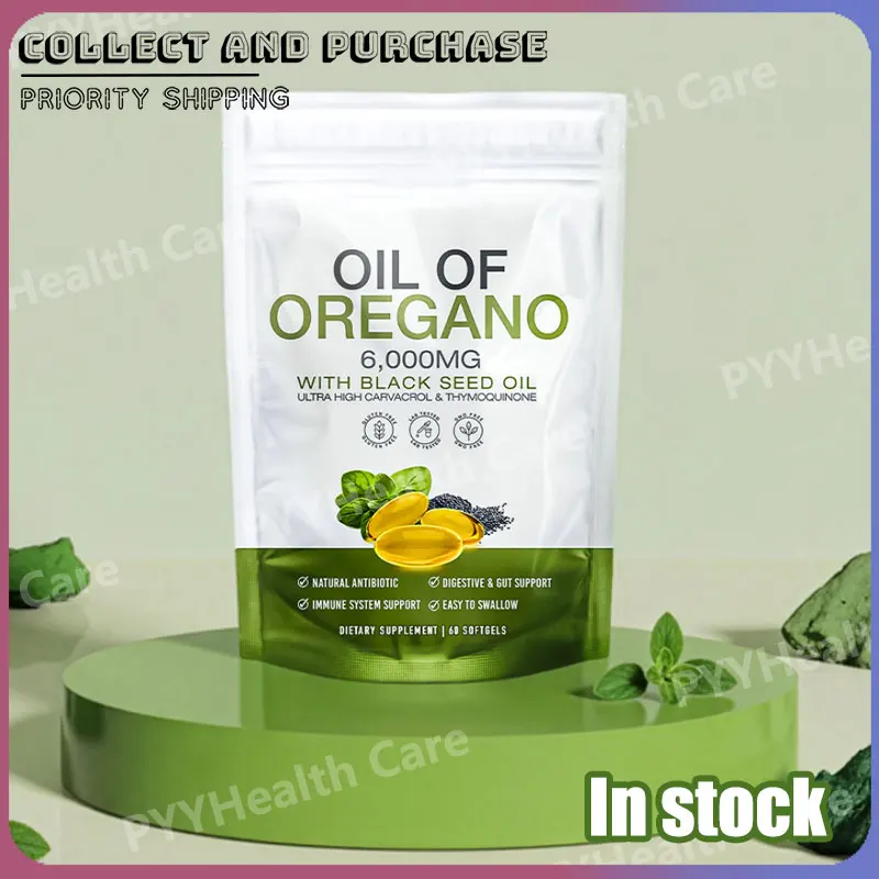 60 Cápsulas de Aceite de Orégano y Aceite de Semilla Negra, Suplemento Natural a Base de Plantas para el Apoyo Inmunológico y Digestivo