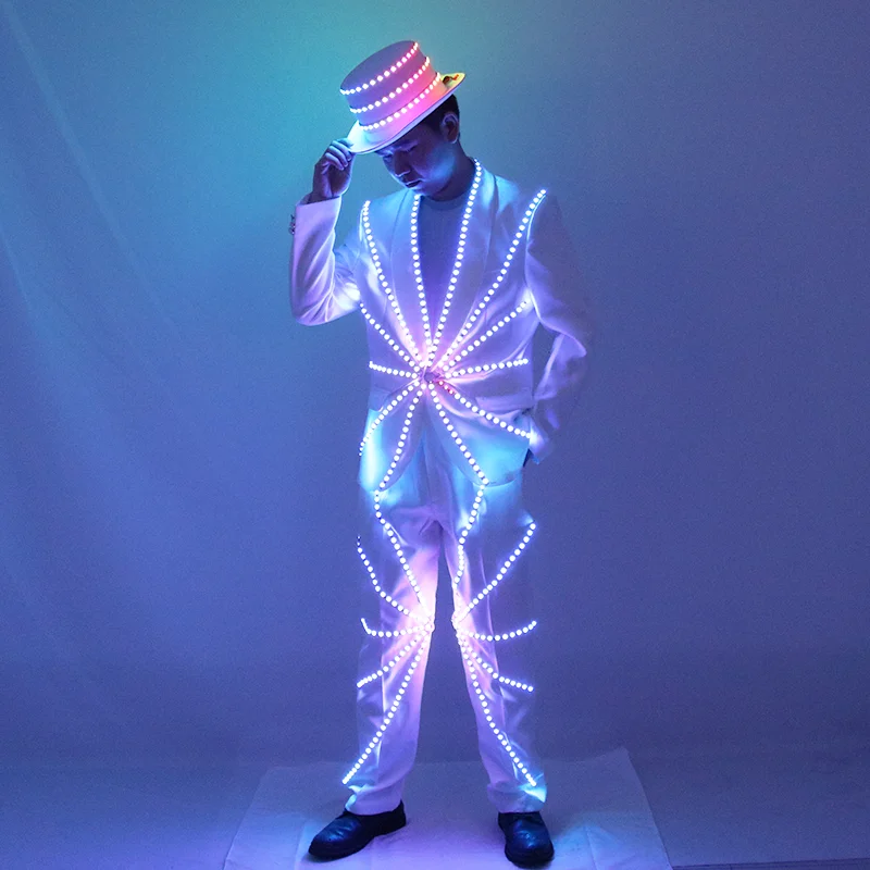 LED illuminated suit hat, Michael Jackson performance suit, stage DJ, bar, night show, fluorescent set