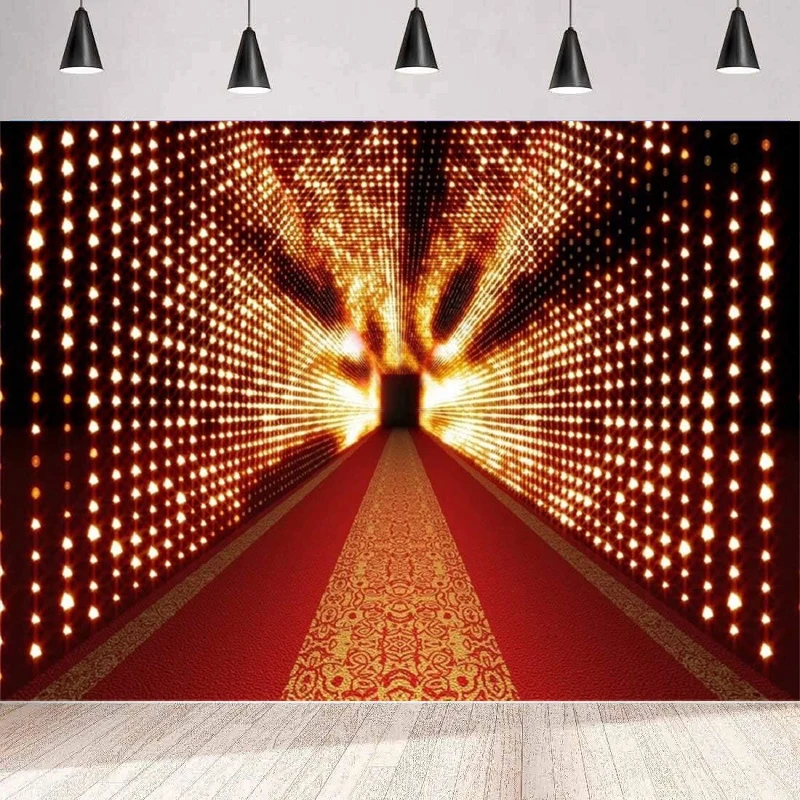 

Shiny Red Carpet Photography Backdrop Stage Passage With Sparkle Spotlights Background Home Party Backdrop Wall Banner Poster