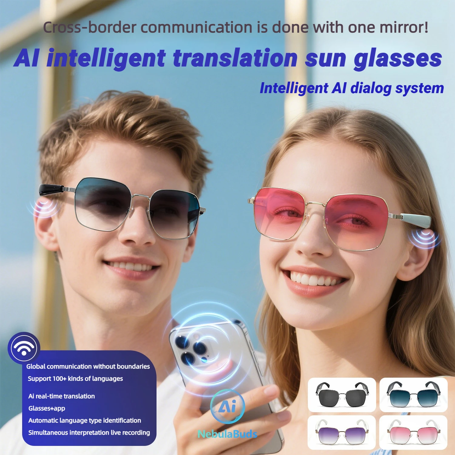 CLLOIO AI Smart Bluetooth Glasses Progressive Prescription Sunglasses Over 100 Languages Translatior...