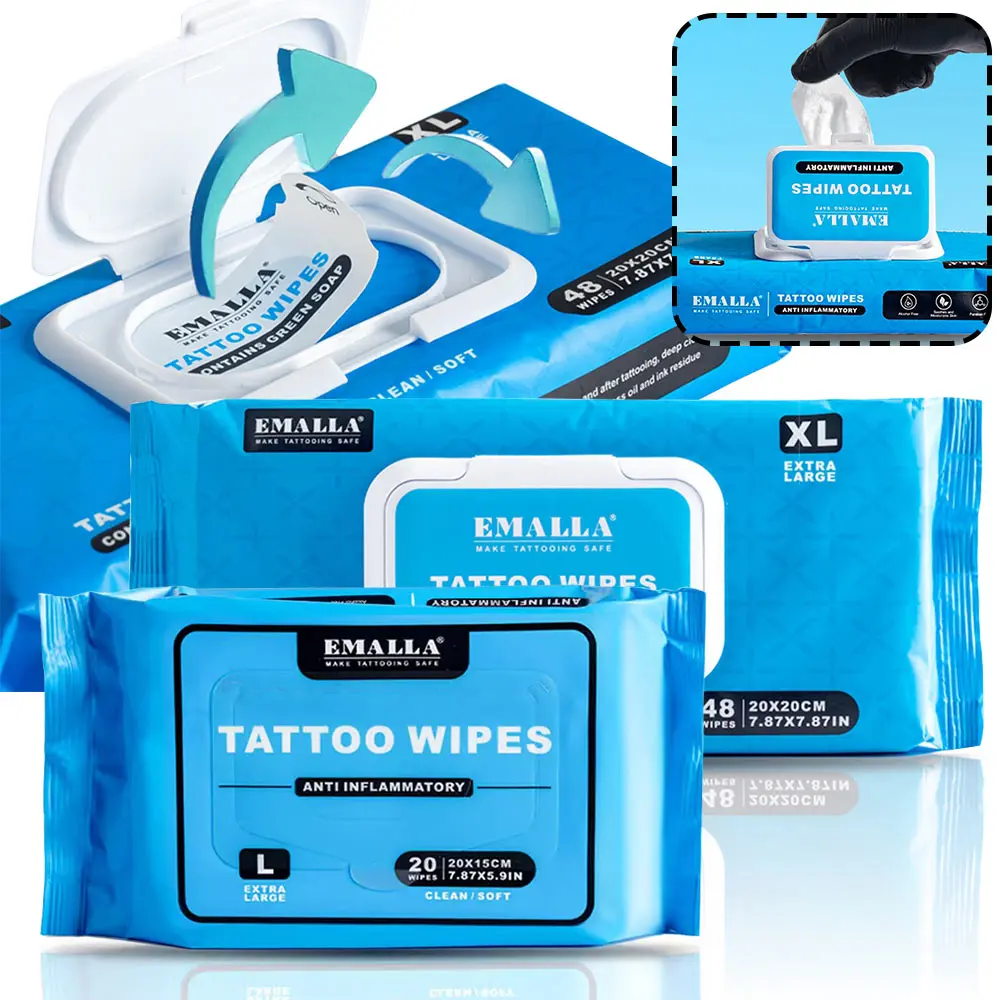 

EMALLA Tattoo Aftercare Wipes and Tattoo Cleansing Green Soap Cleaning Wipes Tattoo PMU Clean Aftercare Skin Wipes Supplies