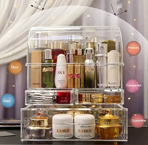 

Professional Large Cosmetic Makeup Organizer Dust Water Proof Cosmetics Storage Display Case with Drawers