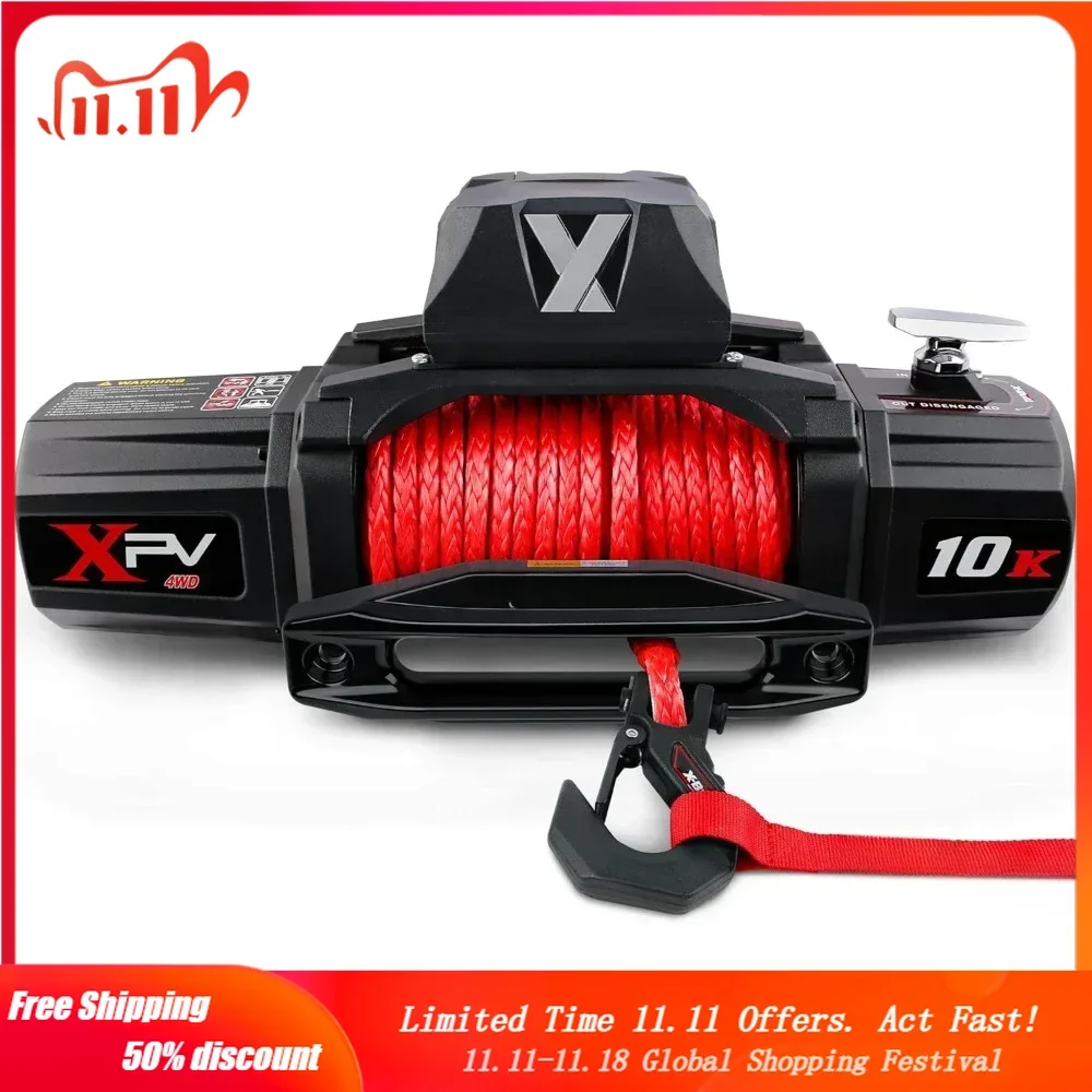 Winch-10000 lb. Load Capacity Electric Winch Kit -12V Synthetic Rope Winch,Waterproof IP67 Electric Winch