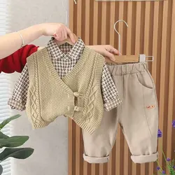 Baby Clothes Suit Casual Clothing Spring/autumn Fashion Baby Boys Three-piece Set Vest+Shirts+Pantss Cool Autumn