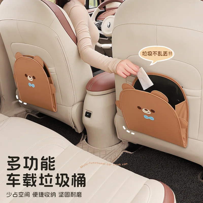 Car Trash Can Foldable Seat Back Organizer Anti-Kick 2 in 1 Multi-Function Auto Storage Bag for Car Interior Accessories