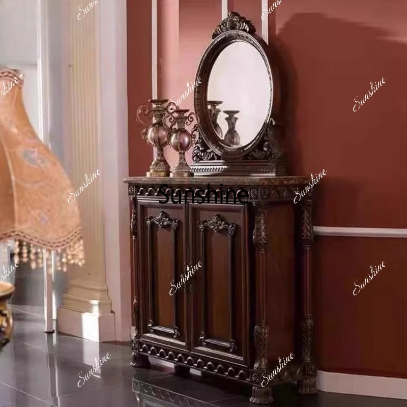 

European marble two-door solid wood storage cabinet bedroom makeup mirror cabinet