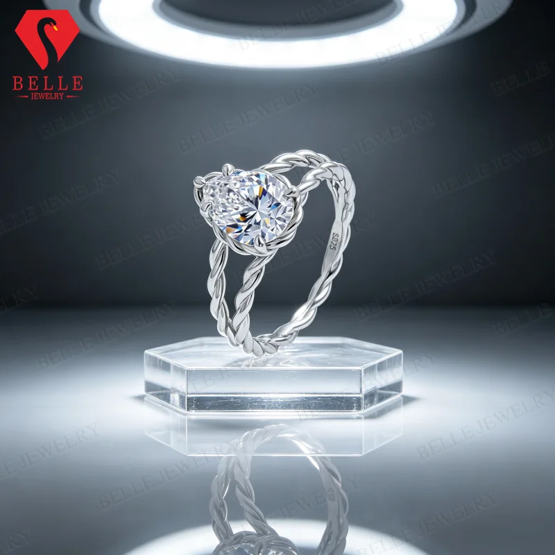 Moissanite Ring Pear Cut 2ct D Color GRA Certified Hollow 925 Sterling Silver Factory Direct Commute Ready Ladies Fine Jewelry