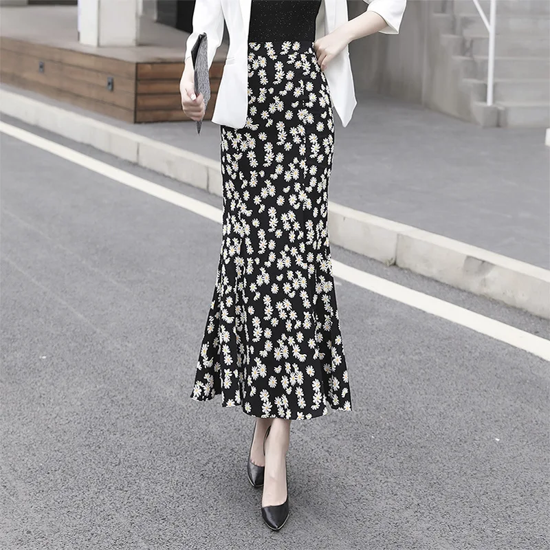 High waist hip wave dot Daisy printing three dimensional cutting fishtail skirt women's wear 2022 Spring new