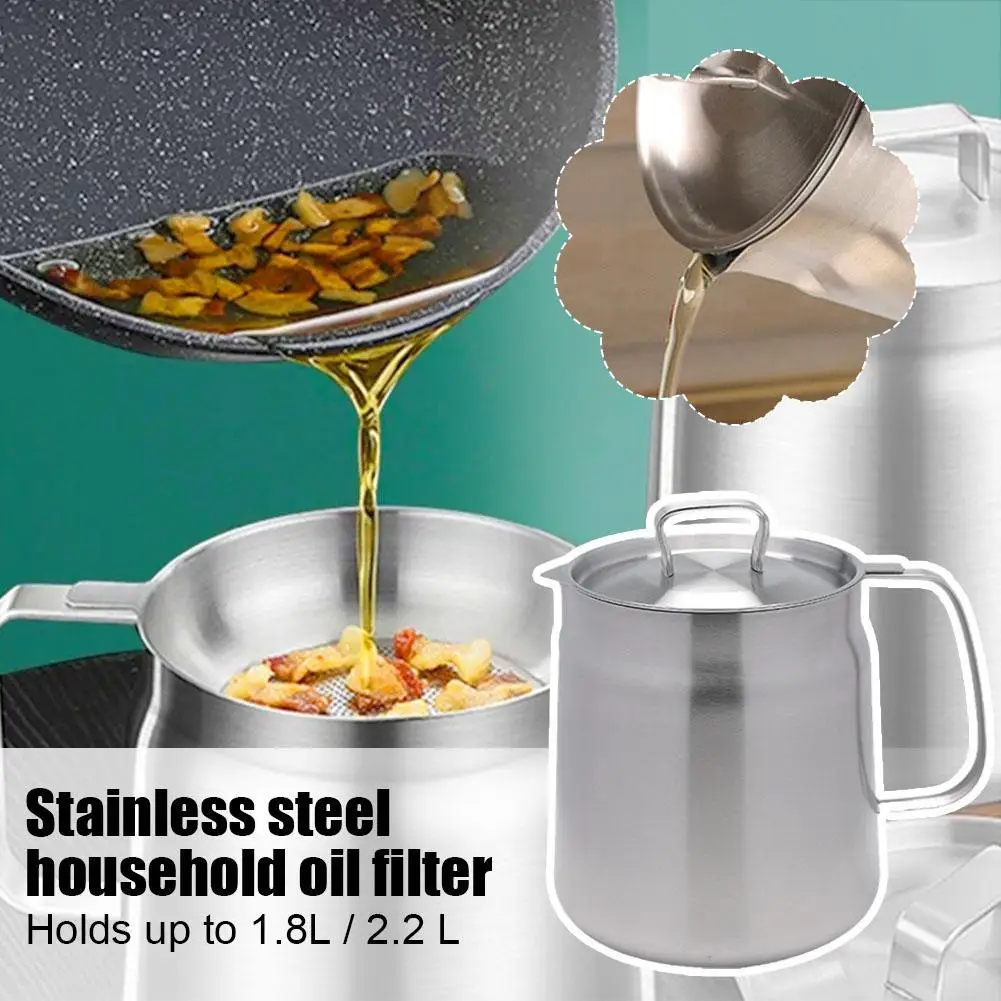 304 Stainless Steel Oil Filter Kettle Kitchen Household Kettle Tank Residue With Filter Oil Fryer Oil Filter Separated Stor H1H8