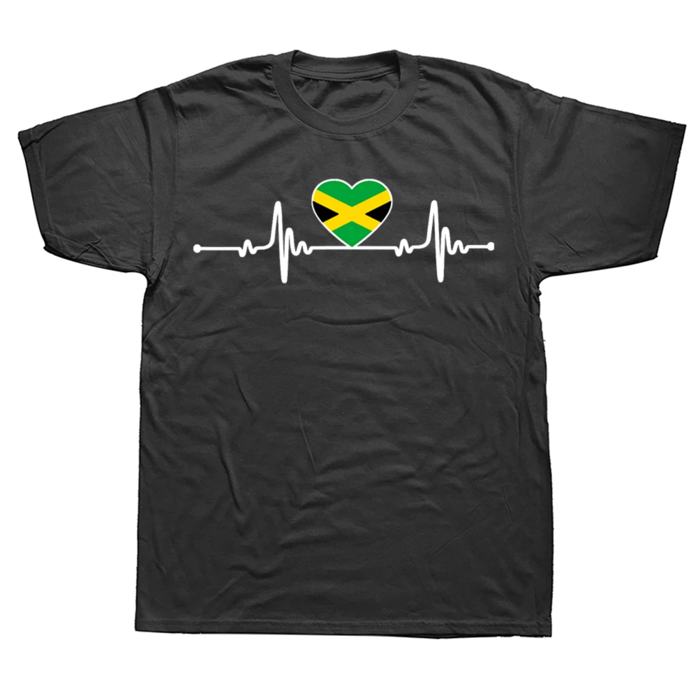 

Funny Jamaican Pride Heartbeat I Love Jamaica T-shirts Men Women's Fashion Casual Tshirt 100% Cotton Loose Oversized T Shirt