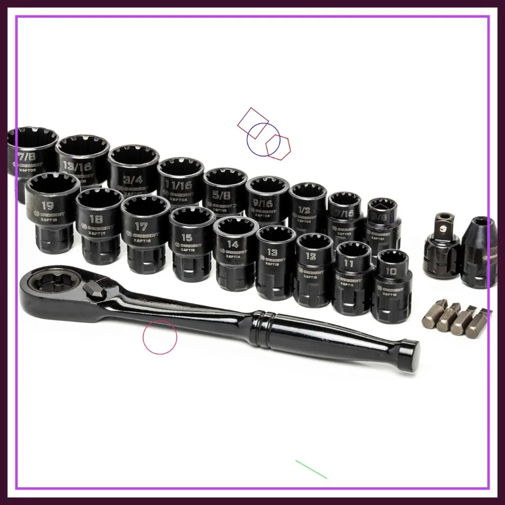 25-Piece 3/8" Drive Pass-Thru X6 Standard Spline Mechanics Tool Set - Versatile and Durable for Auto Repair