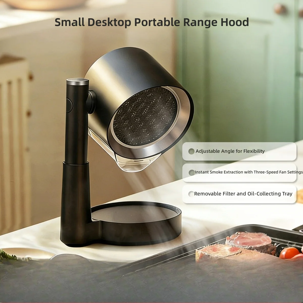 Portable Range Hood, 24V Brushless Motor, Strong Suction, High Power, Desktop Smoke Extractor, Small Size, Home Kitchen Use