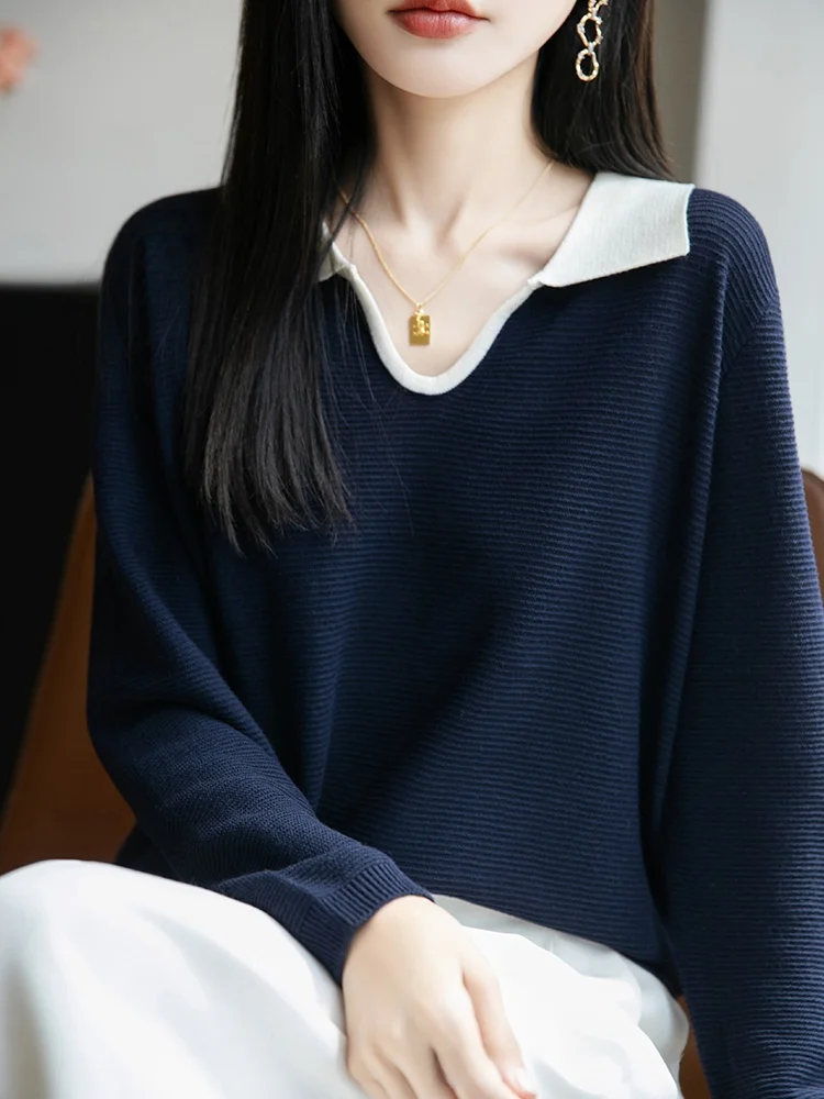 

Sli вязаная основа irt женская ранняя осень с отложным воротником внутренняя одежда топ модный плюс размер Fem Commute Faion