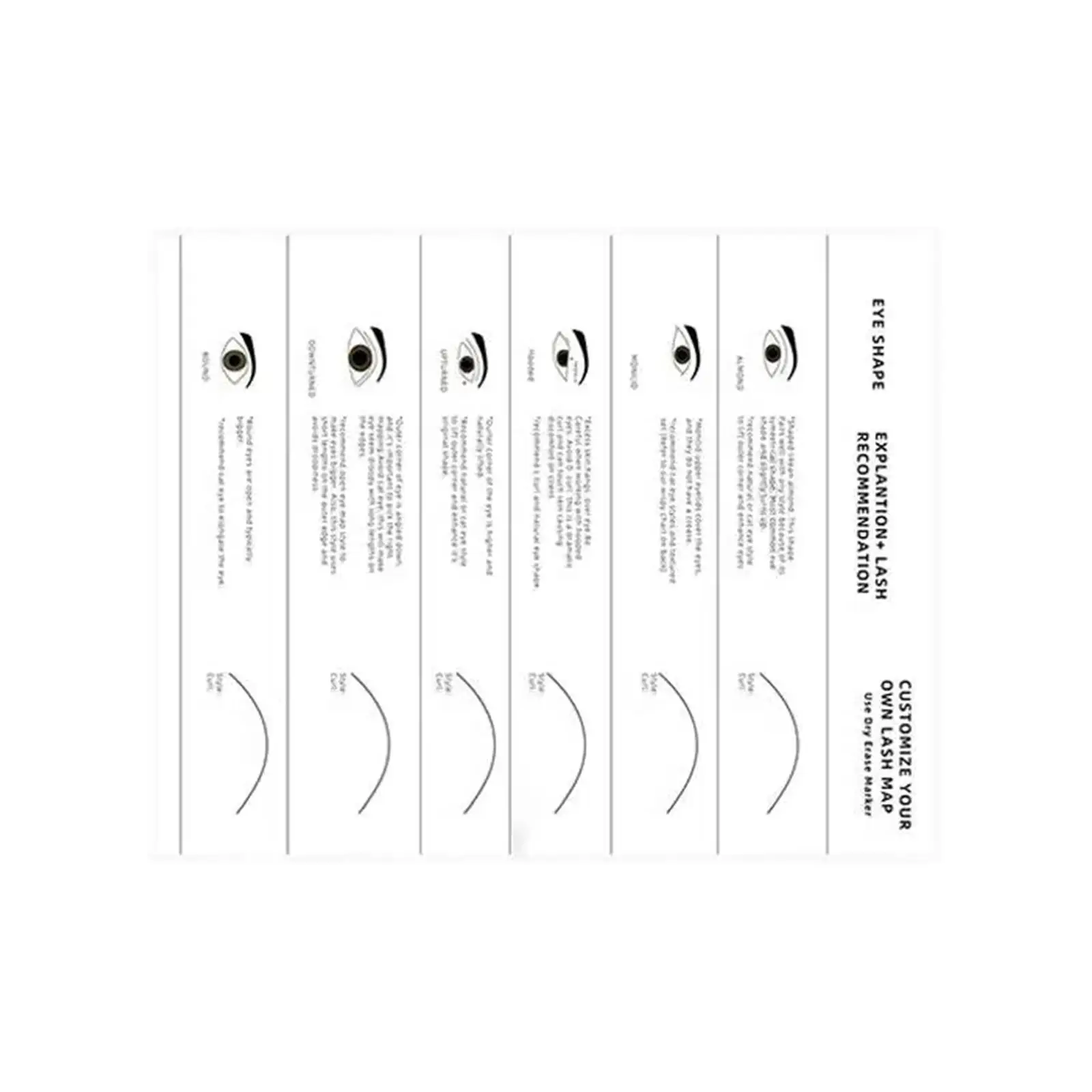 Gráfico de prática de papel para cílios, treinamento para iniciantes, apostila de extensão, cílios