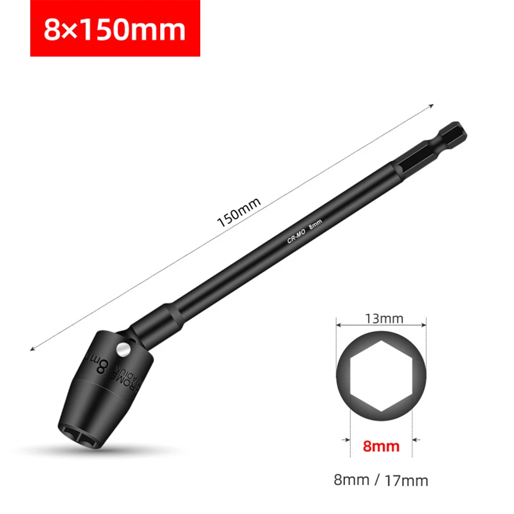 

150mm 360 Degree Rotatable Hex Socket Socket Adapter H8-H19 360 Degree Rotatable Chrome Vanadium Steel Hex Shank