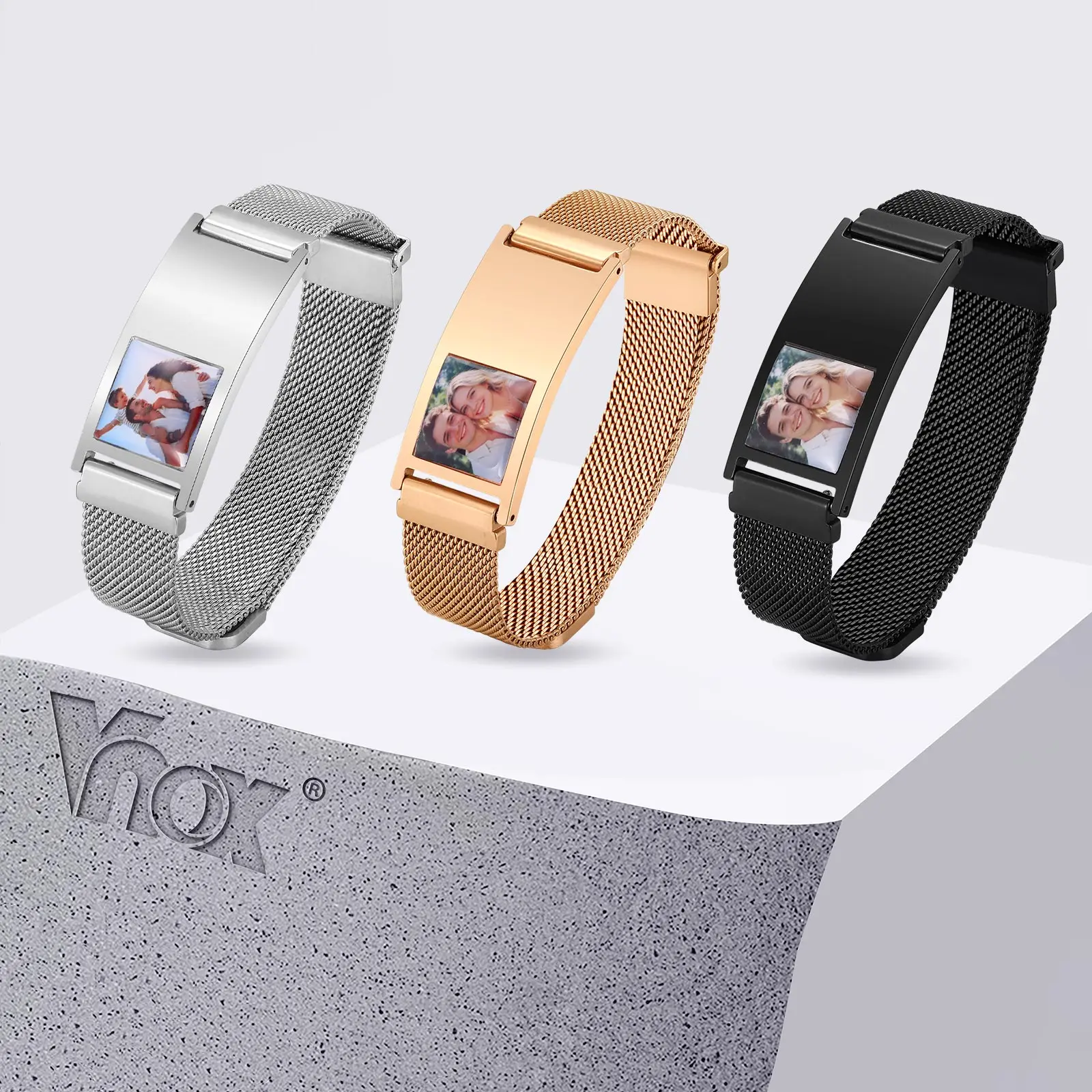

Vnox Free Custom Photo Text Bracelets for Men Women, Stainless Steel Magnetic Buckle Strap Bangle, Engraved Adjustable Wristband