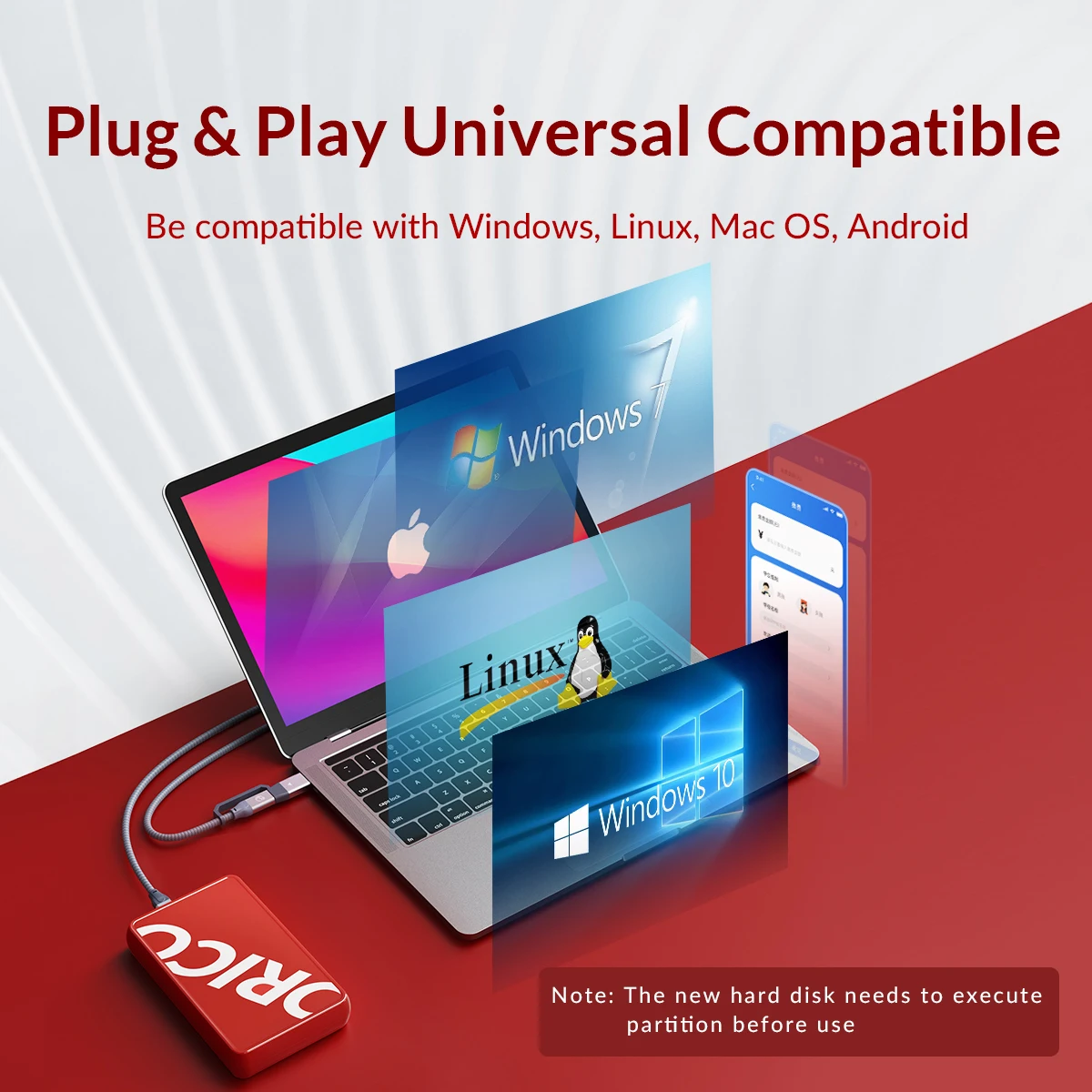 ORICO 3.5" HDD Case 6Gbps USB 3.1 Type-C To SATA 3.0 HDD Enclosure UASP Protocol Auto-Sleep Mode Supported Windows/Linux/Mac OS