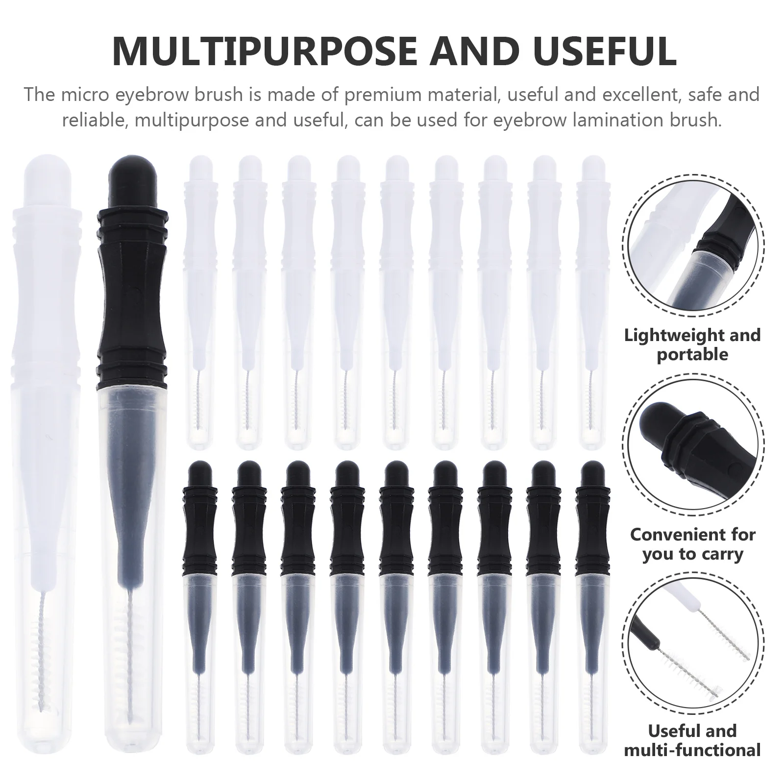 

60Pcs Brow Brush with Caps Micro Eyebrow Lamination Brush Premium Material Lightweight Easy to Carry for