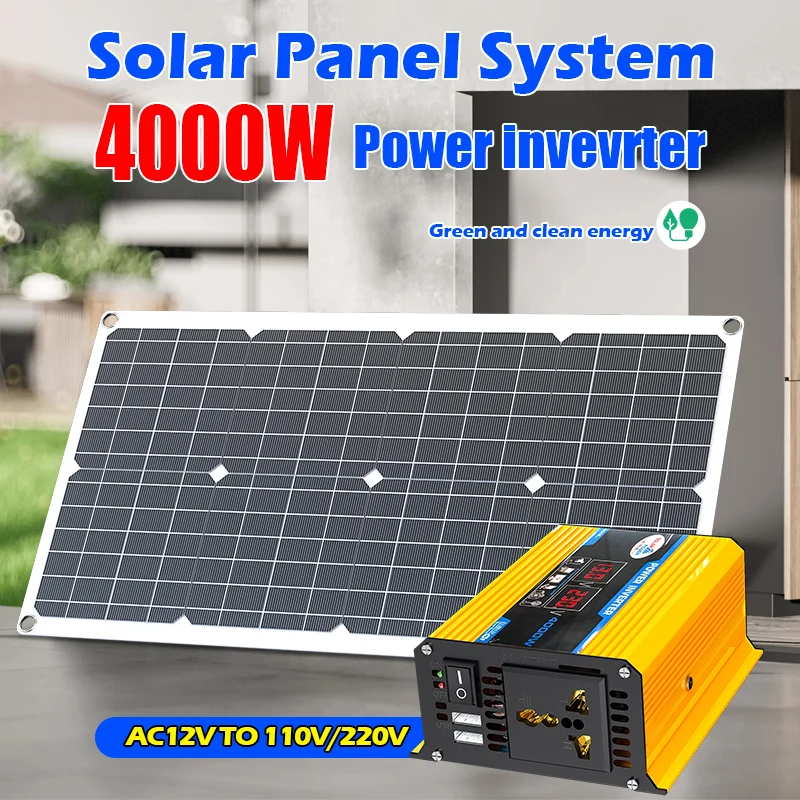 2000W Solar Energy System 110V/220V 4000W Solar Panel Inverter Glass 12V Battery Charging Controller For Home/Outdoor Use