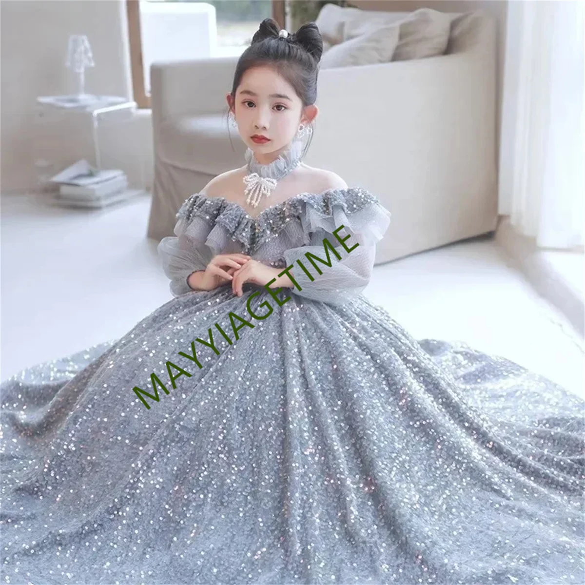 Flower Girl Dress 2024 Spring New Fashion Trend Girl Princess Dress Temperament Piano Performance Dress