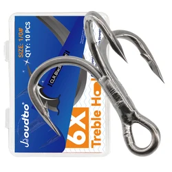 6X Fishing Treble Hooks Black 10Pcs/Box Triple Hooks High Carbon Steel Barbed Sharp Replacement Fishing Hooks on Hard Lures