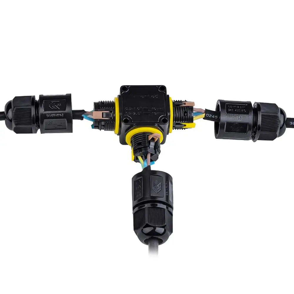 

IP68 Screwless Lever Waterproof Outdoor T Shape 3P Junction Box 3Way 4-11mm 450V24A CE Electrical Quick Release Cable Connector