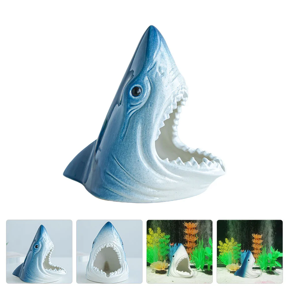 

Ceramic Shark Head Statue for Fish Tank Aquarium Decoration Realistic 3D Shelter Cave Landscape Ornament Home Decor Accessory