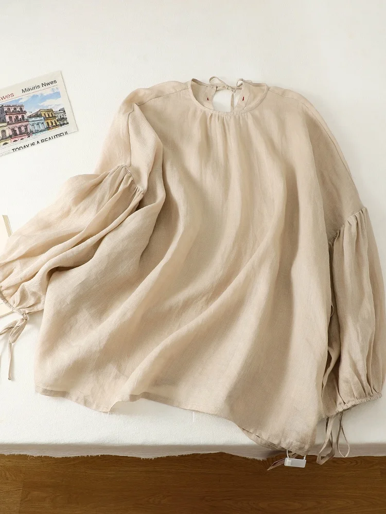 ay Linen Lantern Sve irt Women Summer Loose Lazy Slimming Casual Thin Cotton Linen Sun Protection Coat Top