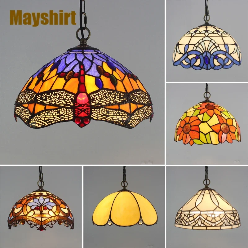 Vintage Tiffany Stained Glass Pendant Lights Mediterranean Baroque Hanglamp for Living Room Home Decor Indoor Lighting Fixtures