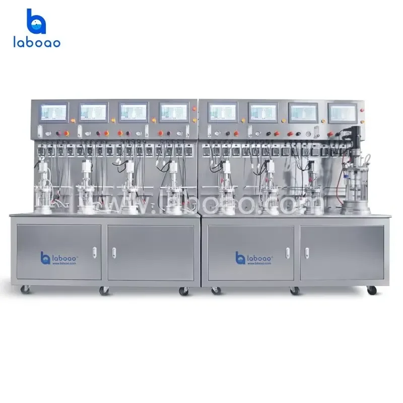 for LABOAO High Throughput Multi Vessel Fermentation System Six Twelve Conjoined Off Site Sterilization Glass Bioreactor