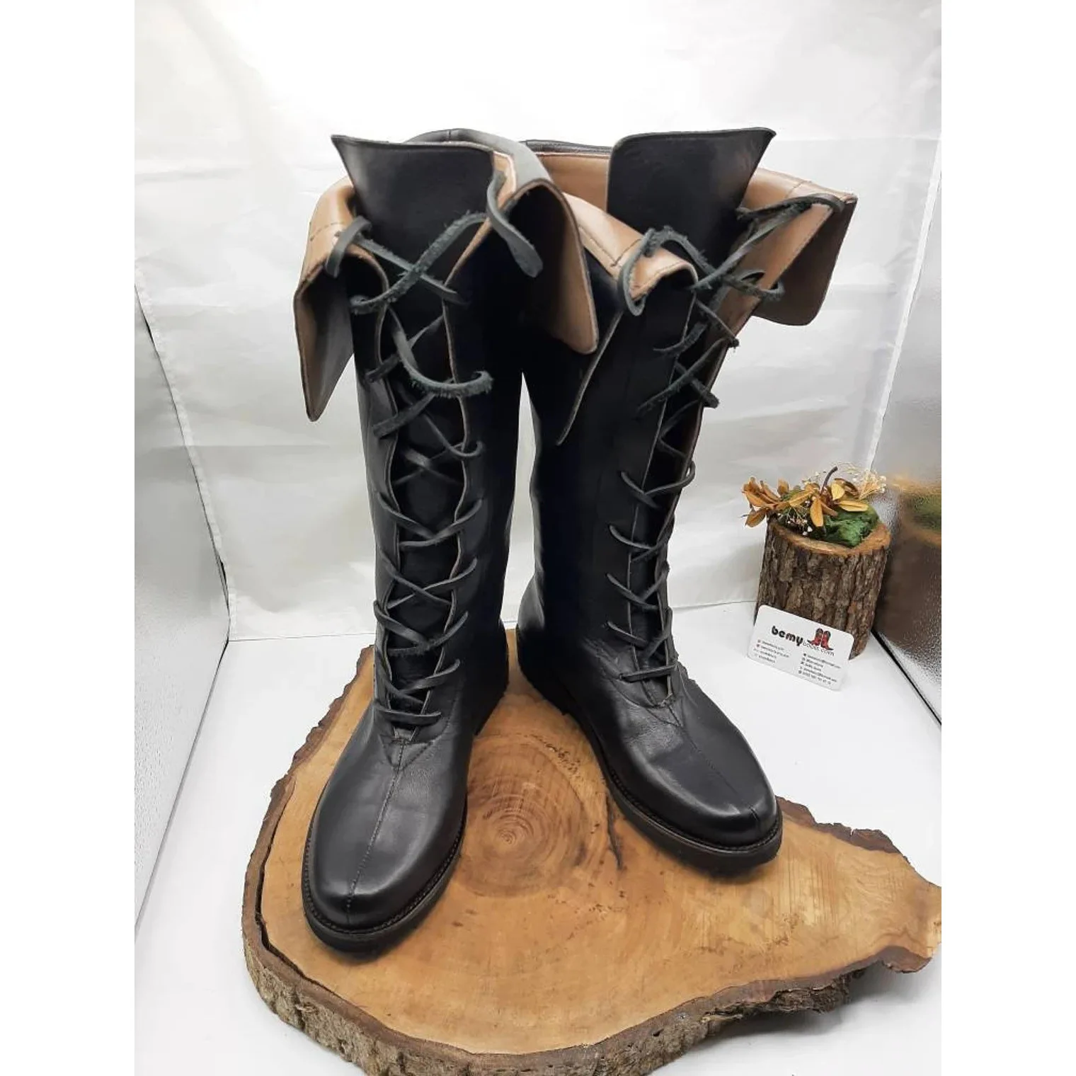 Mittelalterliche Herren Gothic Piratenstiefel Erwachsenen-Accessoire Halloween Cosplay Schuhwerk Stiefel Steampunk Ritter Schnürschuhe – Detail 7