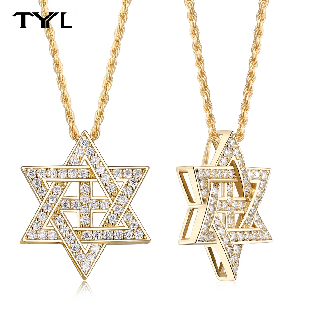 

TYYL D/VVS1 Moissanite Cross Star of David Pendant Necklace for Men Women Fashion Israel Jewish 925 silver Lucky Amulet Jewelry